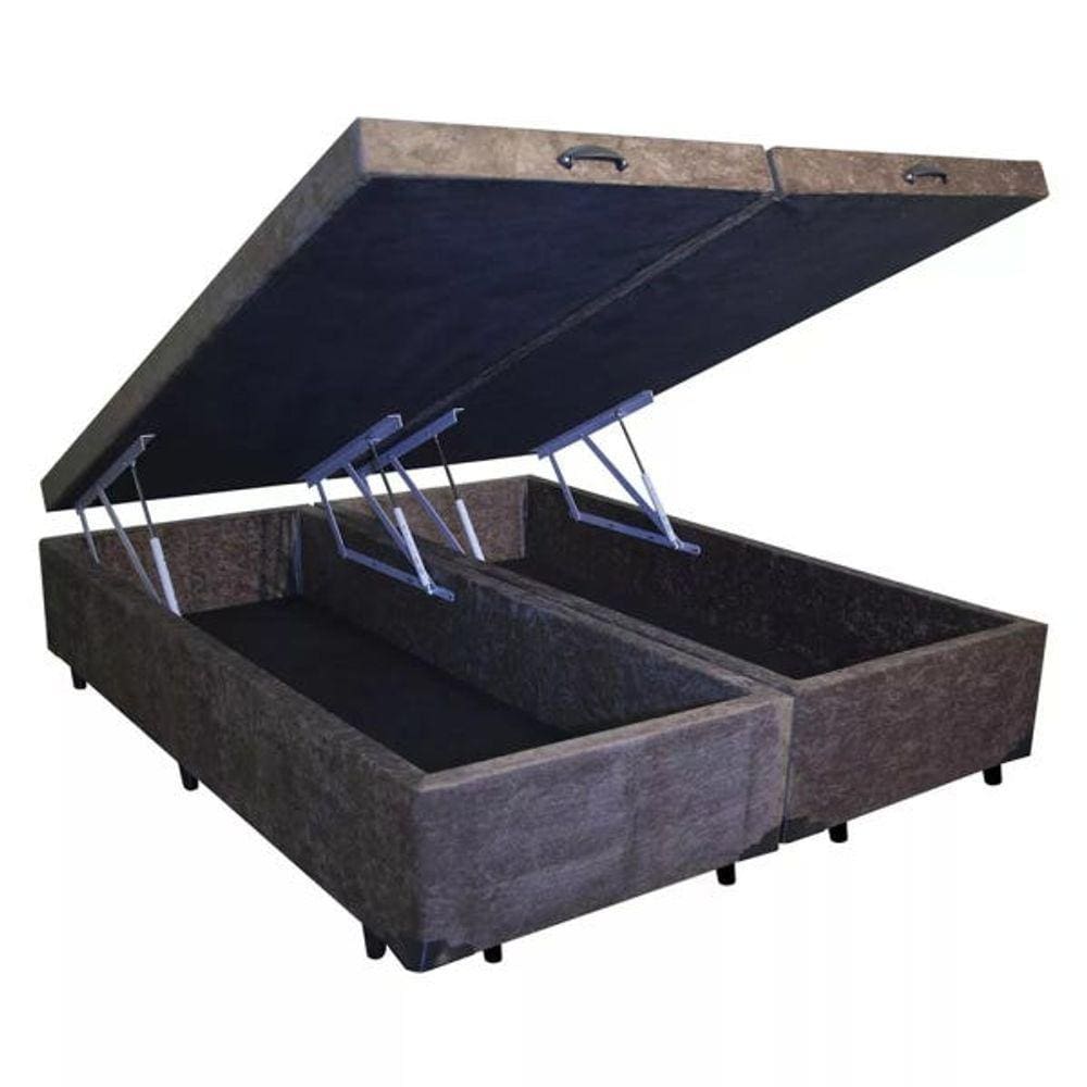 Base Box Baú Blindado Queen Bipartido AColchoes Suede Marrom 41x158x198