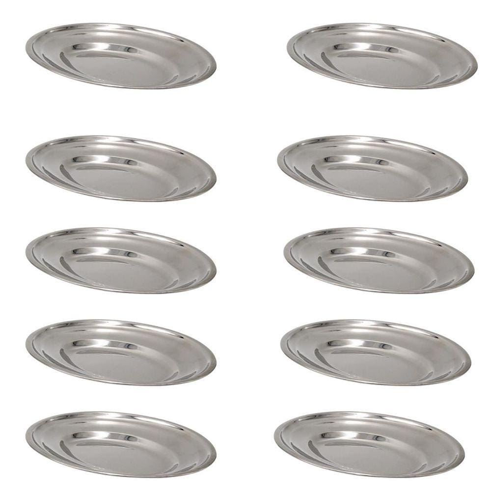 Kit 10 Bandeja Travessa Oval Inox 25Cm Pequena Porção
