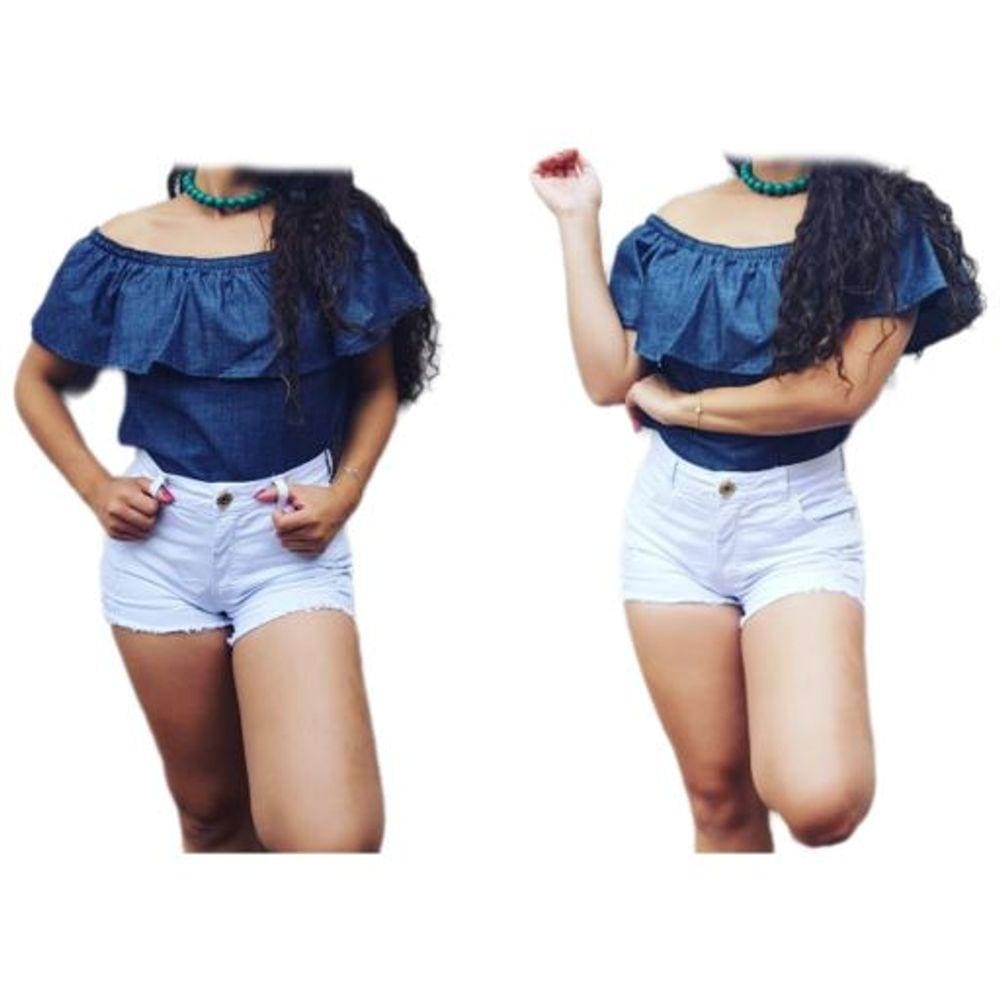 Blusa Cropped Jeans Feminina Tendência