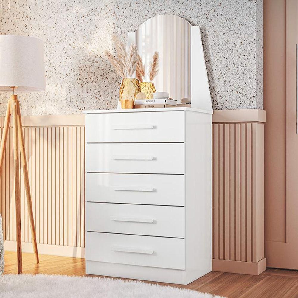 Cômoda Quarto Veneza com 5 Gavetas e Espelho