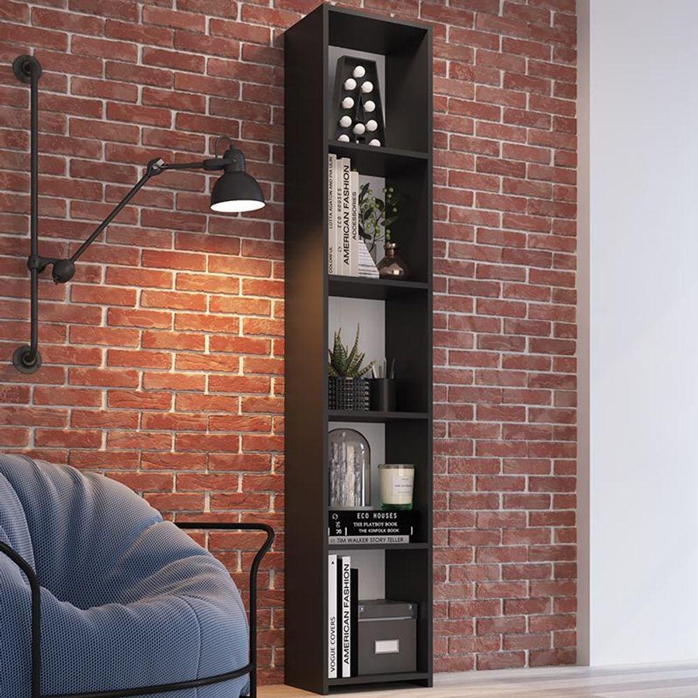 Armário Módulo Organizador Livreiro 4 Prateleiras Multiuso Decoração Sala Quarto Funcionale Preto