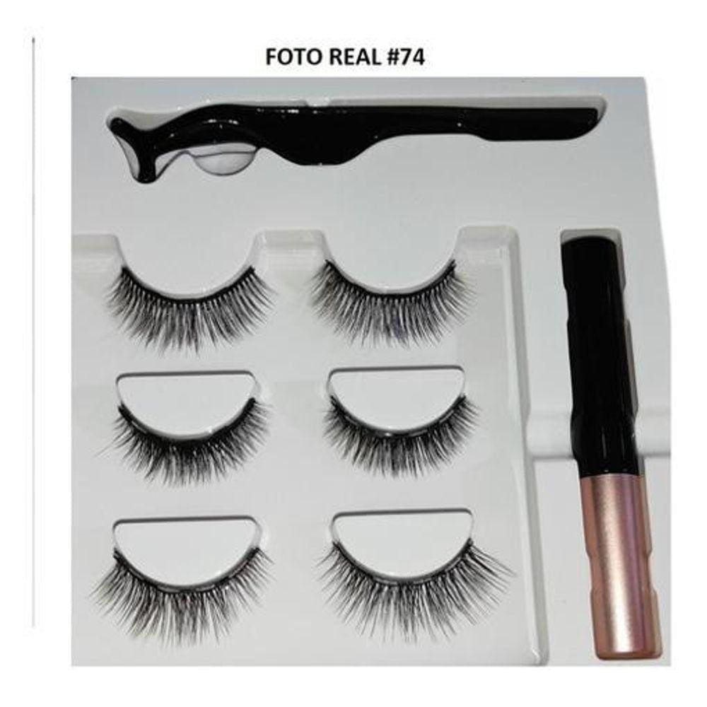 Kit Cílios Magnéticos Postiços Com Imã + Delineador - 74
