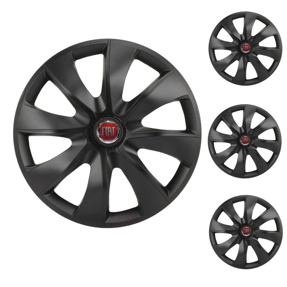 Jogo Calota Aro 14 Prime Fosc Black Elitte Preto Fosco + Emblema Resinado Fiat (Palio Uno Punto Linea Strada Idea Siena Fiorino Doblo Mobi Bravo Argo)