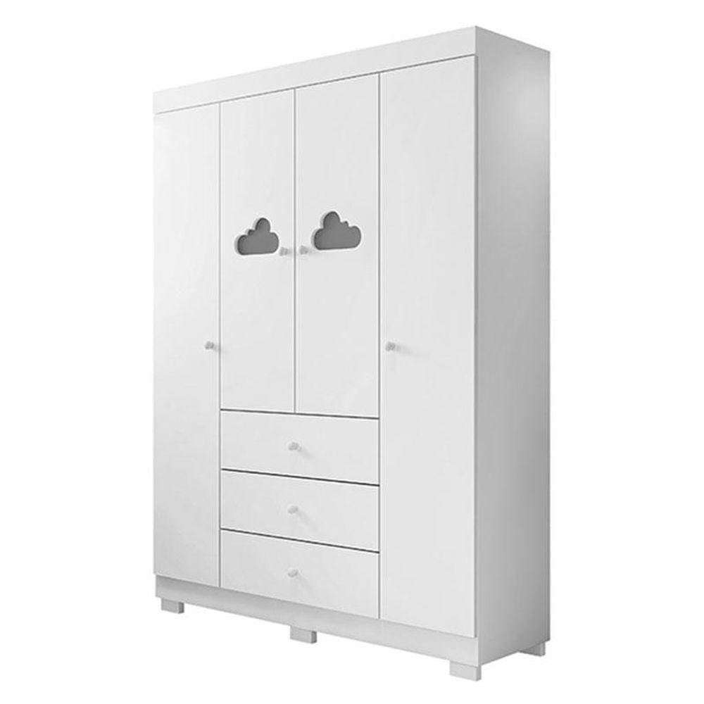 Berço Americano New Nanda e Guarda Roupa Infantil Ane Branco Brilho com Colchão Gazin - Phoenix Baby