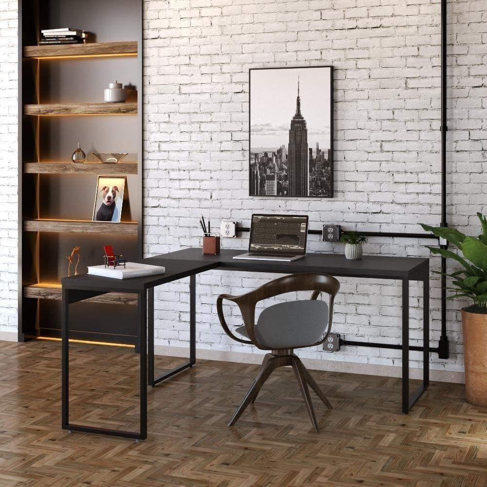 Mesa Em L Diretor 150X150X75Cm Preto Ônix/Est.Preta