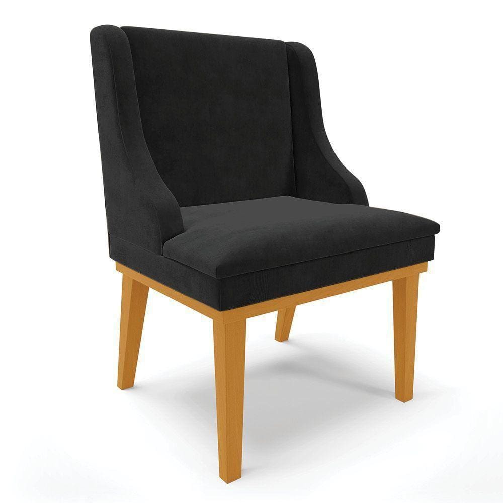 Cadeira De Jantar Liz Suede Base Madeira Castanho Preto