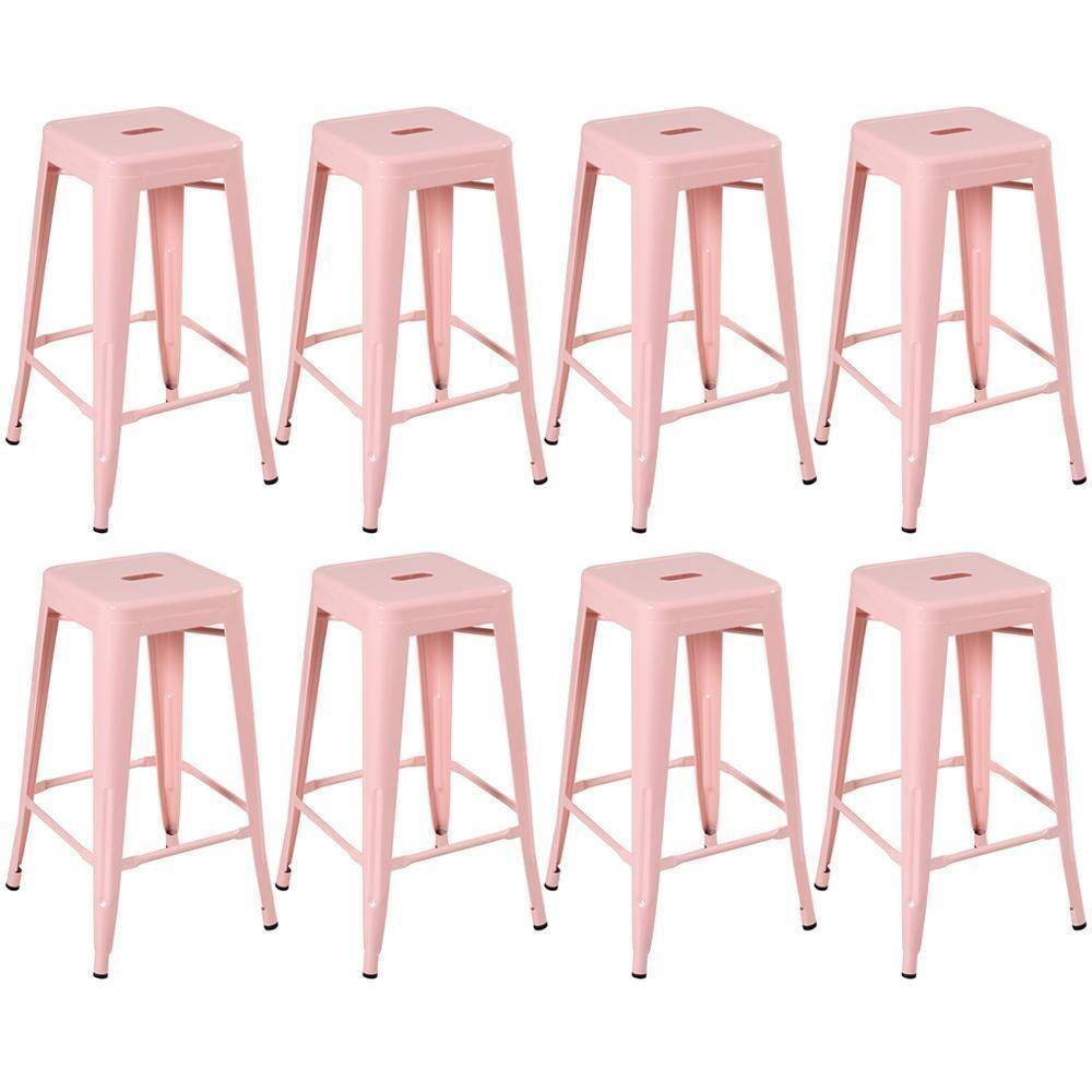 Kit 8 Banquetas Altas 76 Cm Rosa Antigo Rosa Antigo