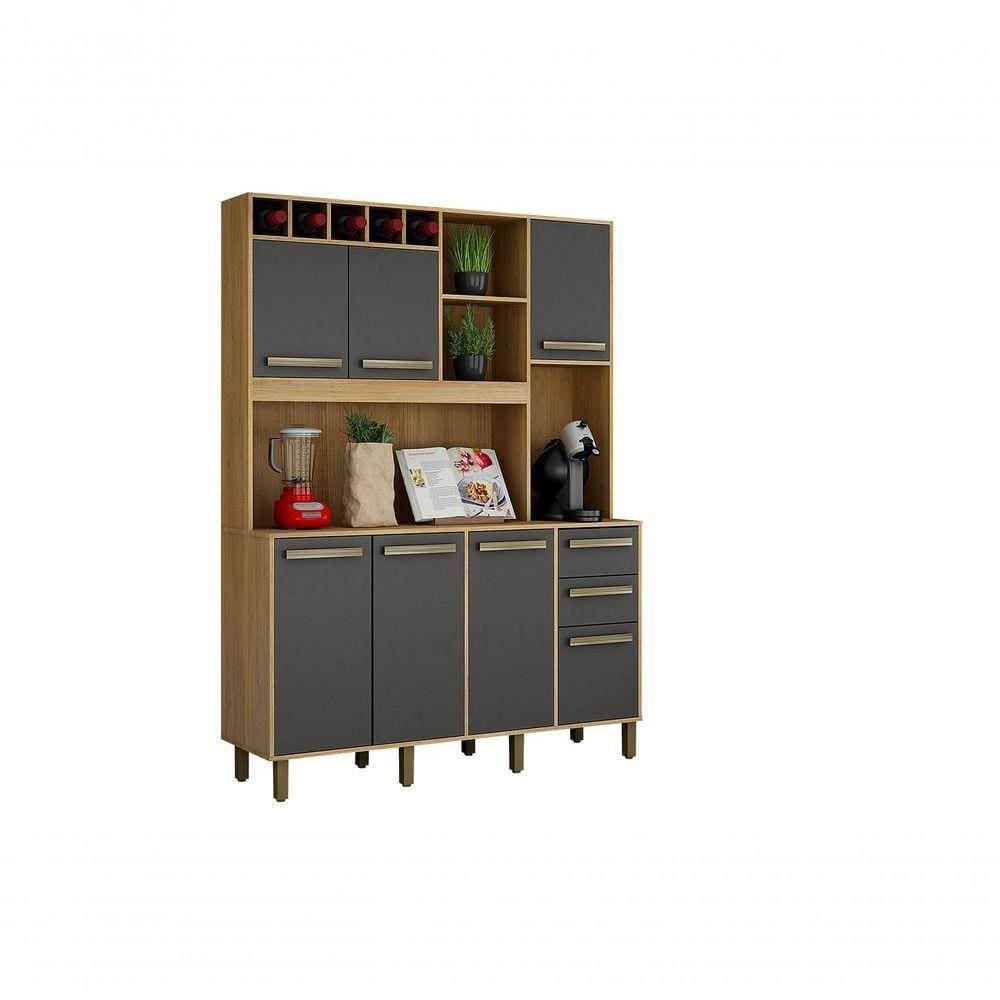 Armário De Cozinha 7 Portas 2 Gavetas Cinamomo/grafite