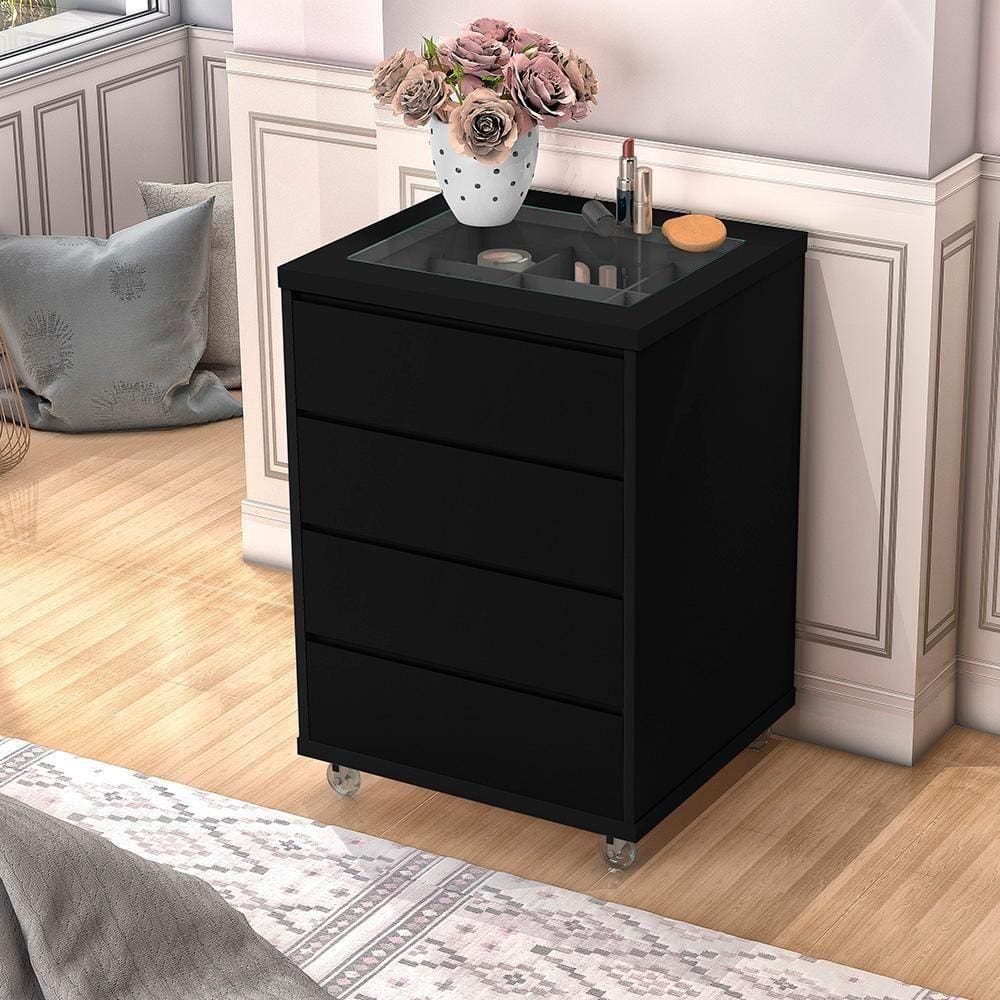 Mesa De Cabeceira Quarto DeCom Rodizíos De Silicone Preto