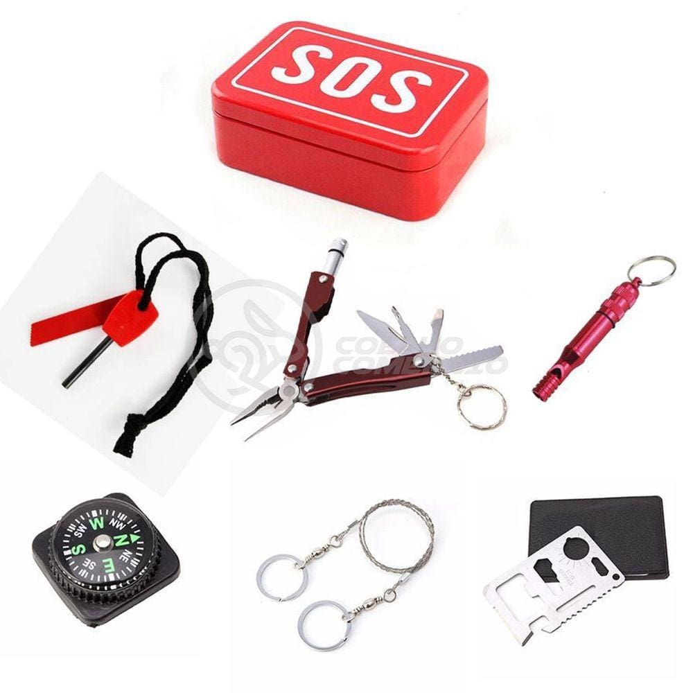 Kit SOS Ferramentas de Sobrevivência Tz-02 Conjunto para Camping Selva em Lata Compacta