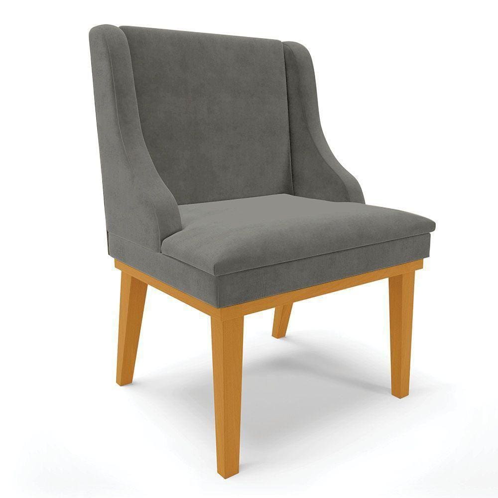 Cadeira De Jantar Liz Suede Base Madeira Castanho Grafite