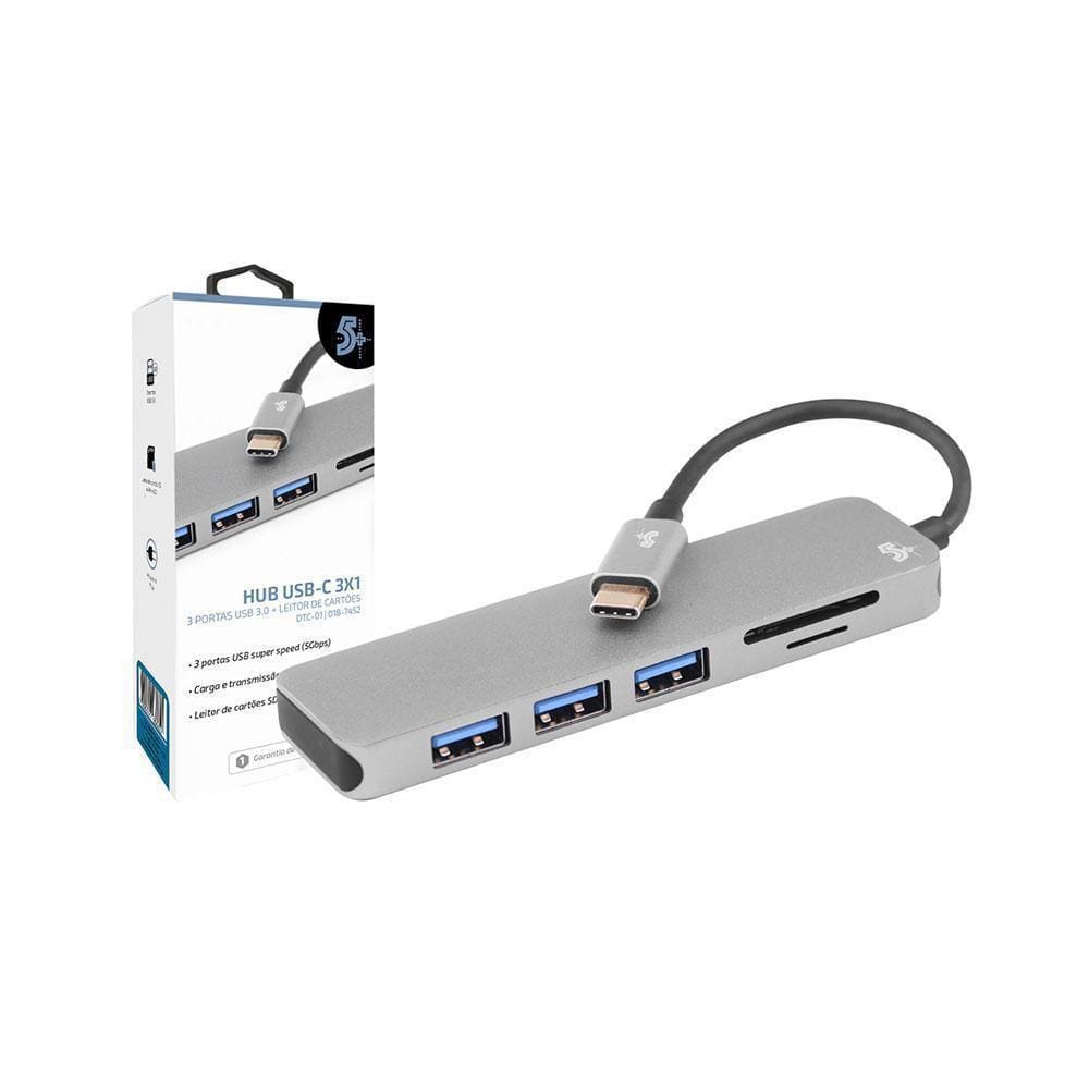 Hub Usb C 3X1 Usb 3.0 Leitor De Cartões Sd/Micro Sd