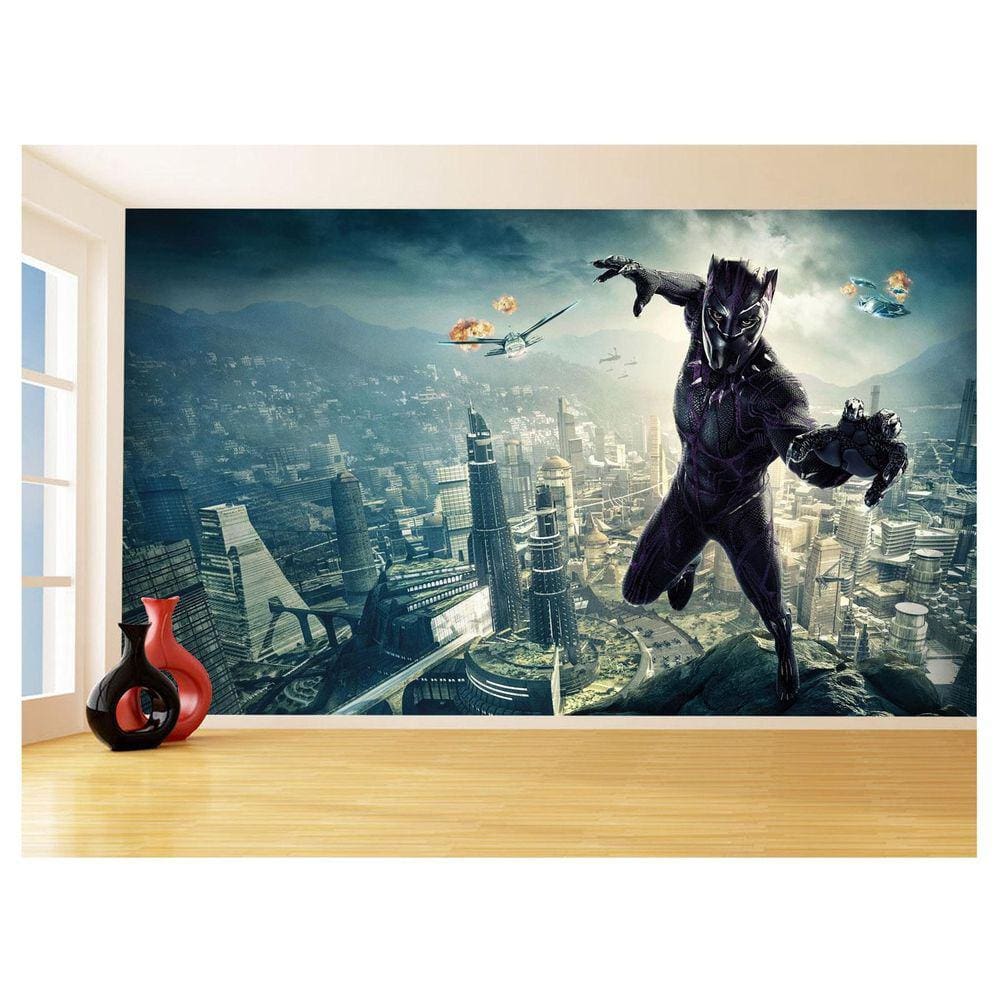 Papel De Parede 3D Heróis Pantera Negra Marvel 3,5M Nhma296