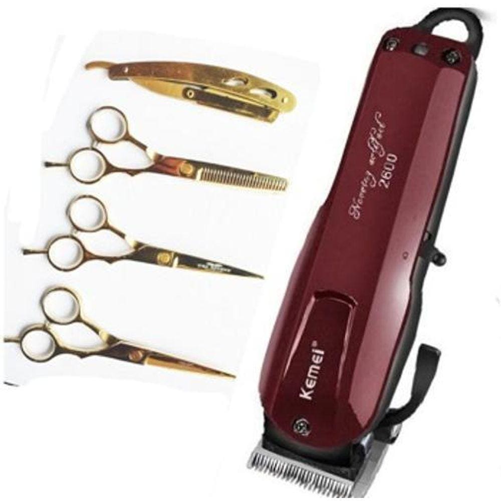 Maquina Kemei 2600+Kit Tesouras De Corte Cabelo Profissional
