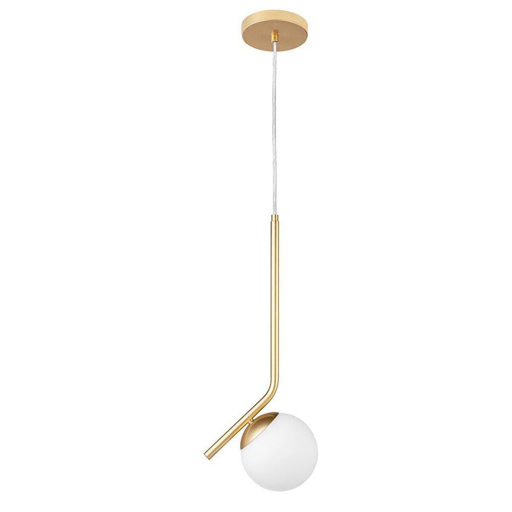 Pendente Bola Vidro Branco E27 Haste Diagonal Dourado Lup15