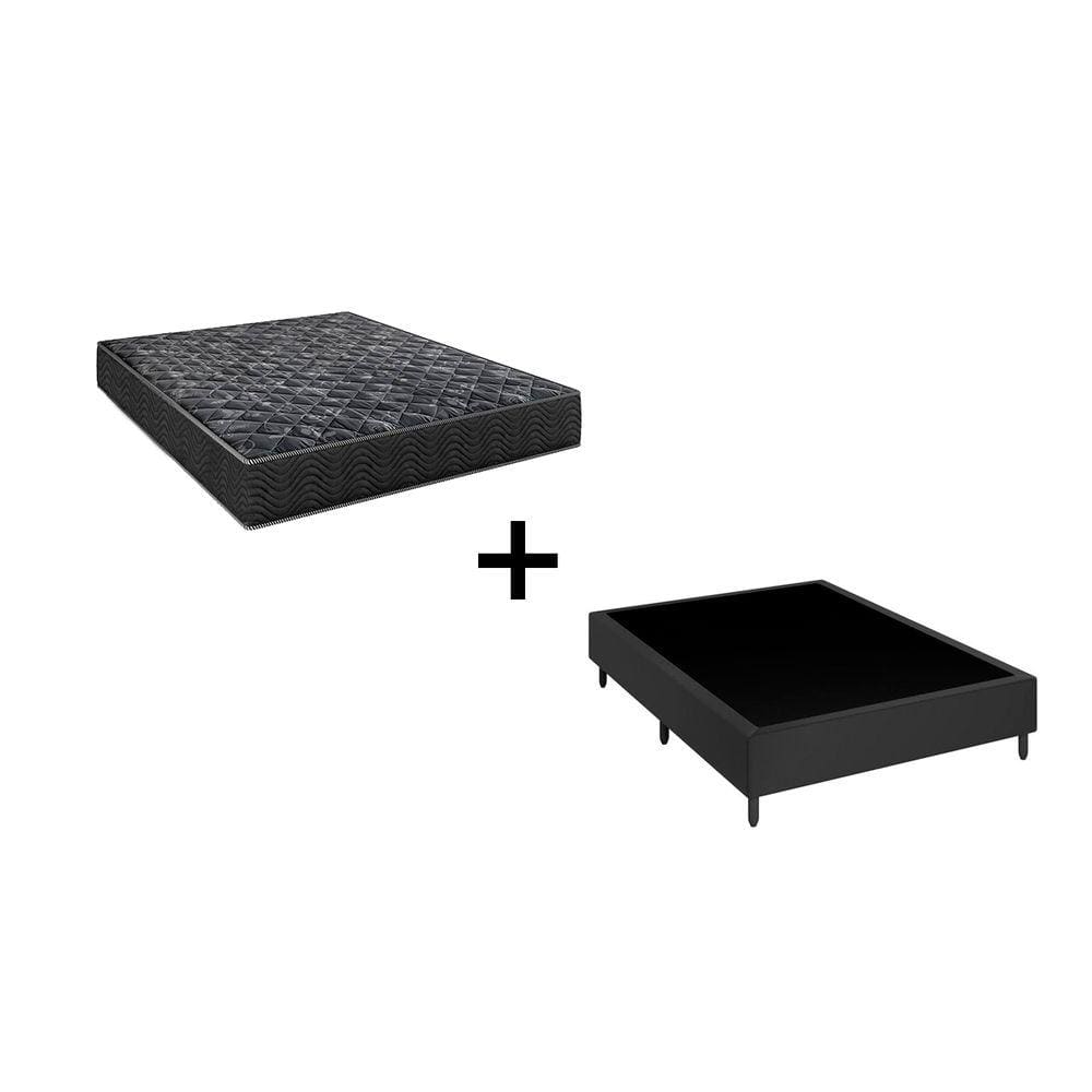 Cama Box Viúva 128 Tecido Sintético Preto com Colchão Lisboa Espuma D28 Preto - Bello Box