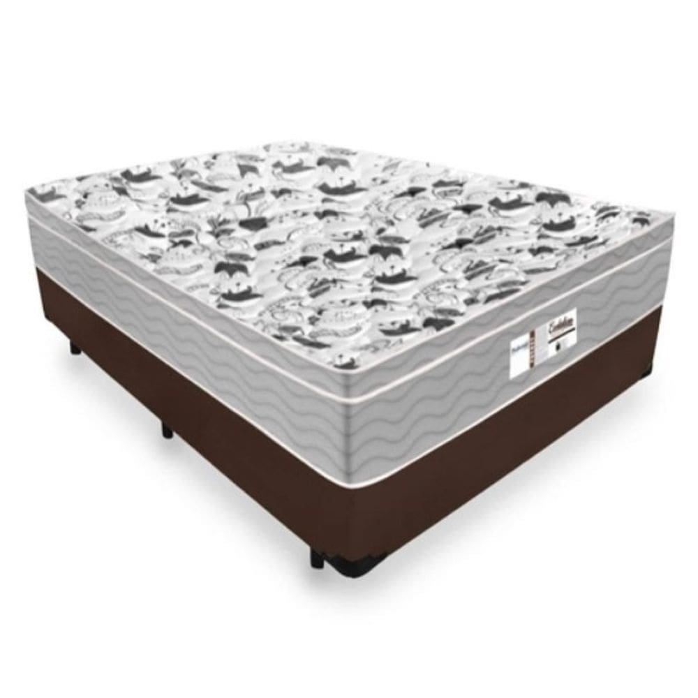 Cama Box Casal Tecido Sintético Marrom com Colchão De Molas Ensacadas - Probel Evolution