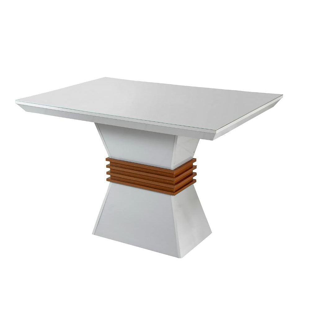 Mesa Agata 120x90cm Canto Reto com Vidro Off White Imbuia Rufato