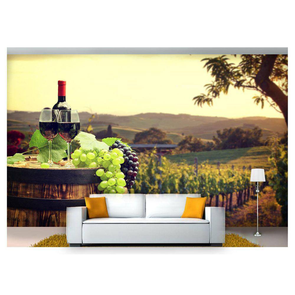 Papel De Parede Barril Vinho Cacho De Uva 3D Al235