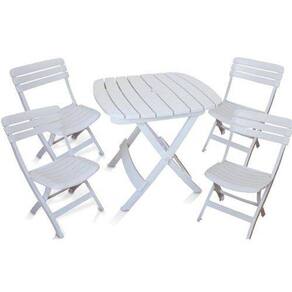 Conjunto de Mesa de Plástico Redonda 70cm e 4 Cadeiras Colonial Branco