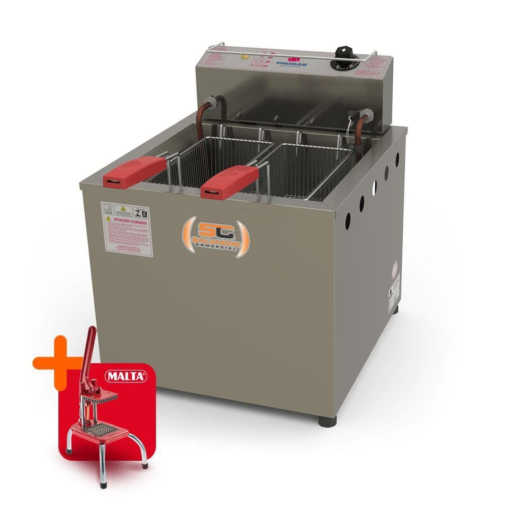 Fritador Industrial 3500W Elétrico Pr-100e Água e Óleo 13L Progás 220V e Cortador de Legumes