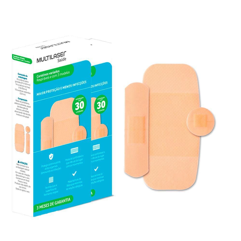 Band-Aid Bege Extra Grande Normal e Redondo Kit com 60 Unidades Respirável Multi Saúde