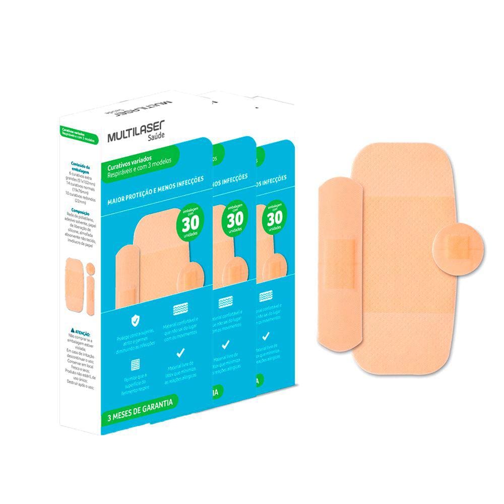 Band-Aid Curativo Tamanhos Variados Respirável Kit com 90 Bege Multi Saúde
