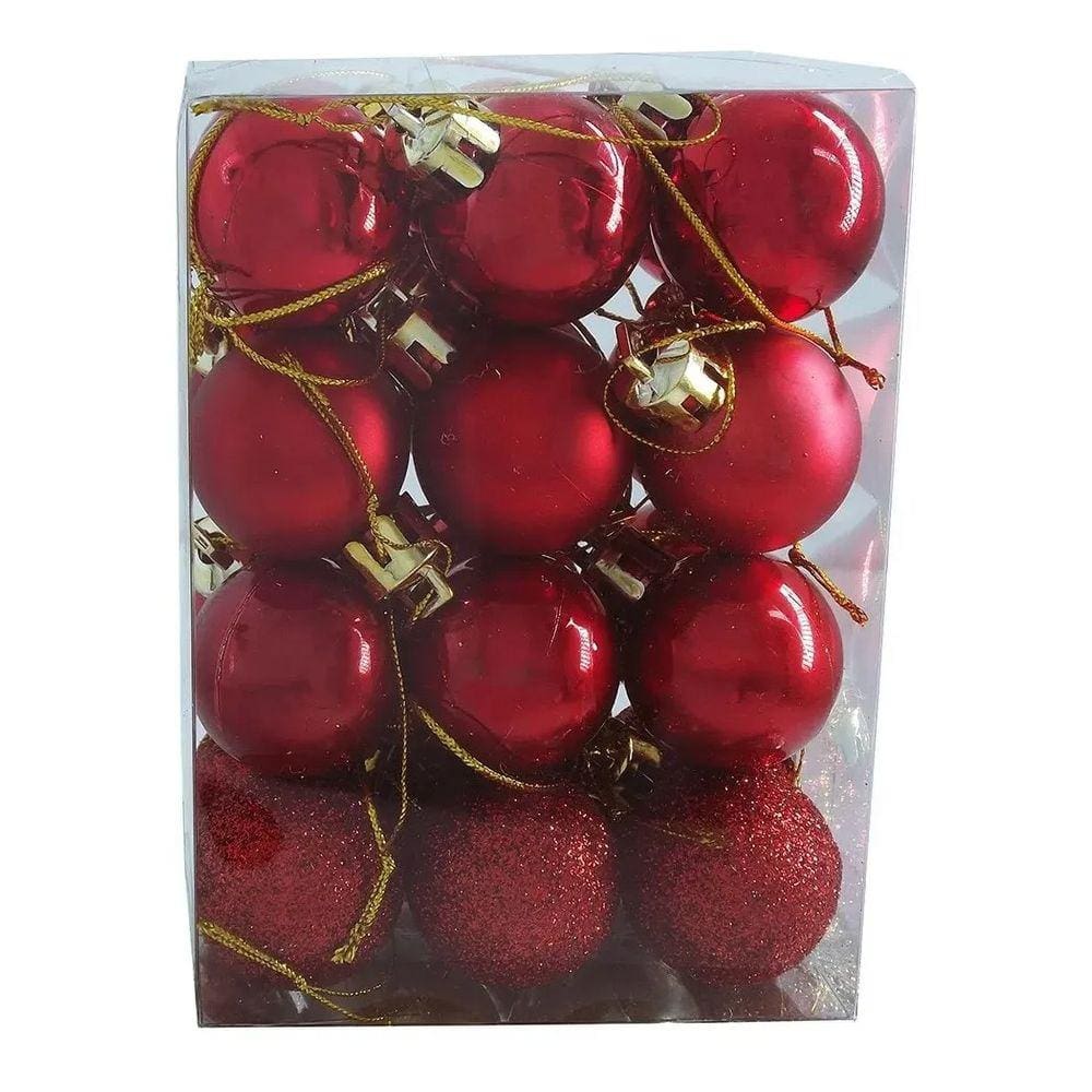 Kit Com 24 Bolas Natalina Arles Pequena 2,5cm Vermelhas