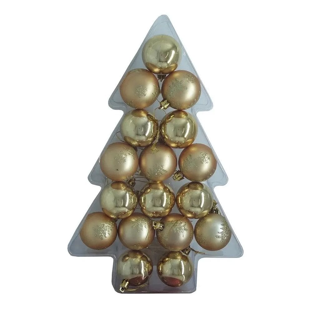 Kit Com 17 Bolas Natalina 5cm Dourada Árvore De Natal