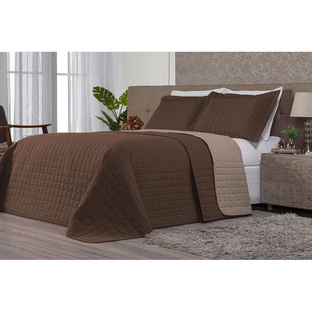 Cobre Leito Dupla Face Premium Queen Tabaco/Cáqui