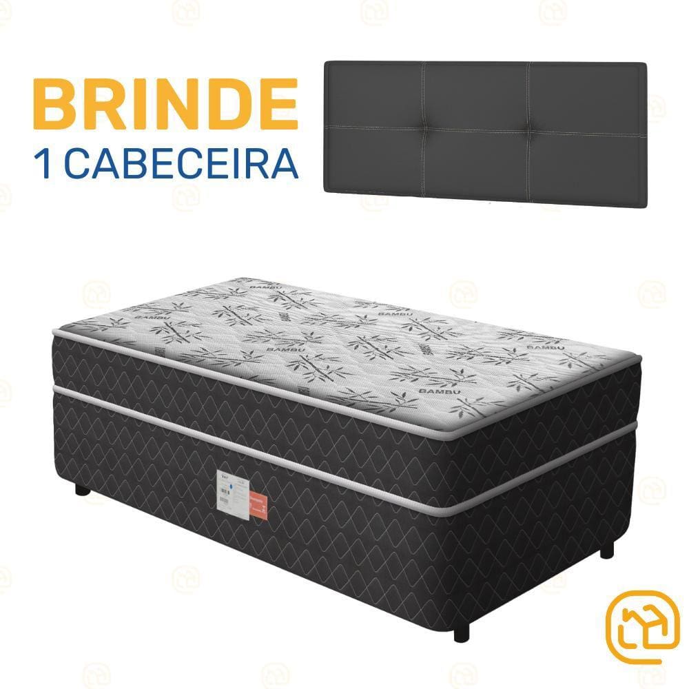 Cama Box Conjugada Solteira Ortopédica D26 Unique + Cabeceira Painel Iris Preta