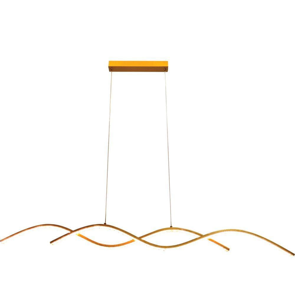 Pendente Moderno Ondas Dourado Escovado 88cm Led 32W 3200K Bivolt