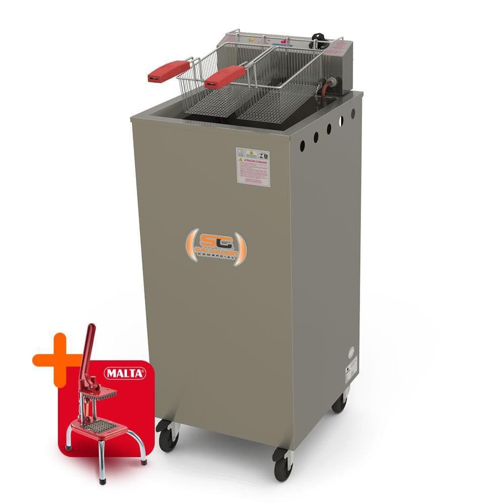 Fritador Industrial 5000W Elétrico Pr-300e Água e Óleo 24L Progás 220V e Cortador de Legumes
