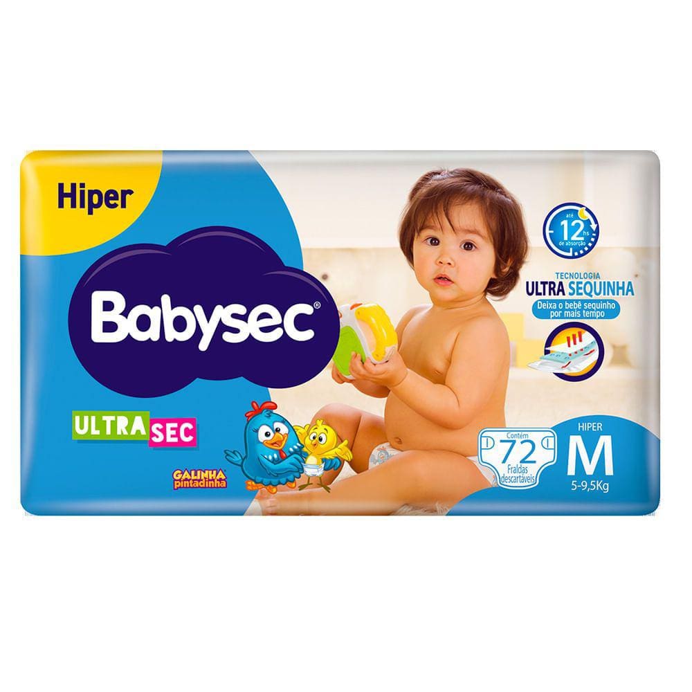 Fralda Descartável Babysec UltraSec Hiper M Com 72 Unidades