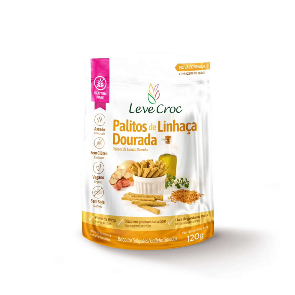 Kit 3X: Biscoito Palito Linhaça Dourada S/Gl Leve Crock 120g