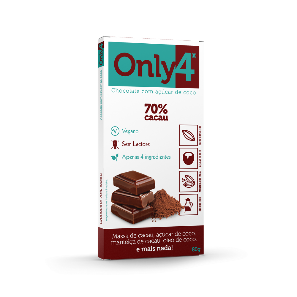 Kit 3X: Chocolate 70% Cacau Sem Lactose Vegano Only4 80G