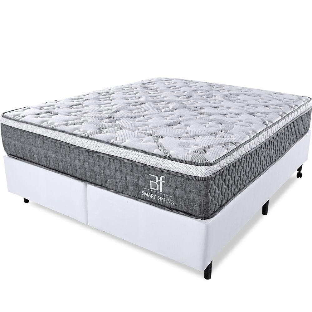 Cama Box King Colchão Mola Ensacada e Pillow top de Espuma Viscoelástico 193x203x65cm Smart Spring - BF Colchões