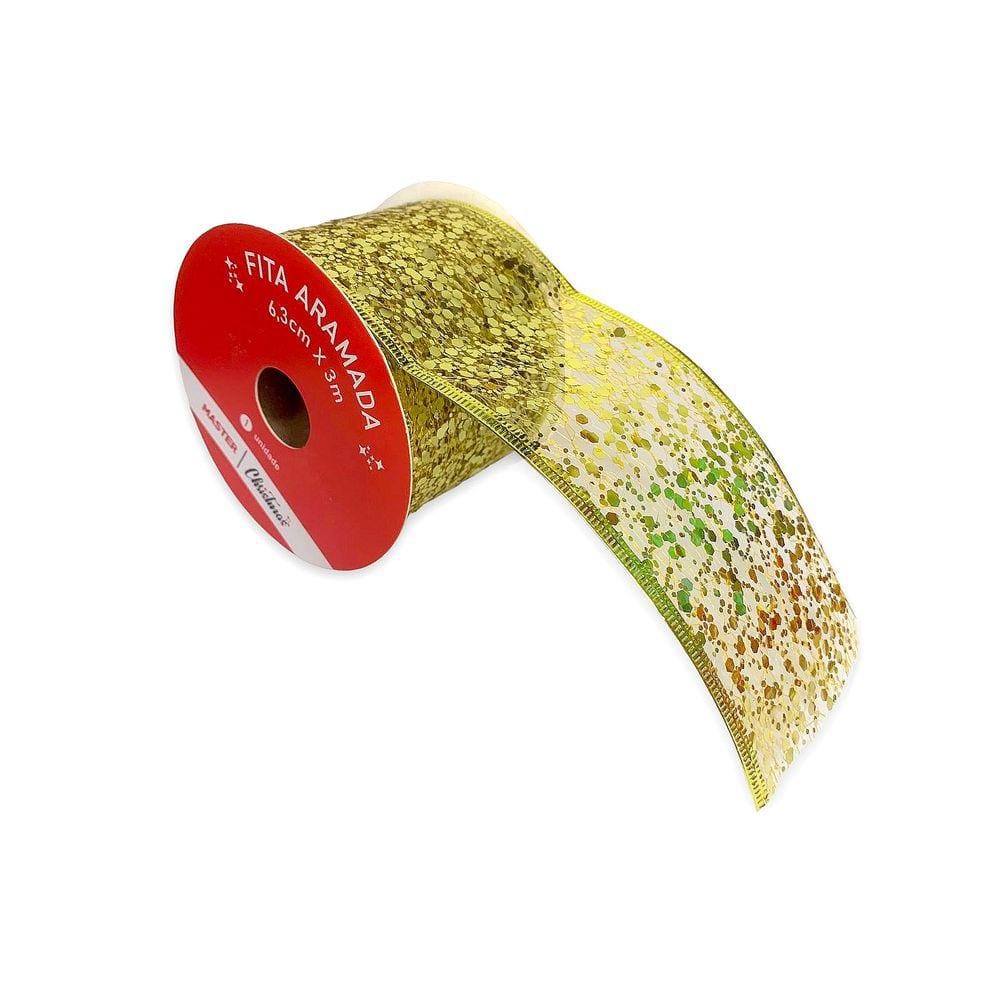 Fita de Natal Aramada 3m x 6,3cm Paetê Metalizada