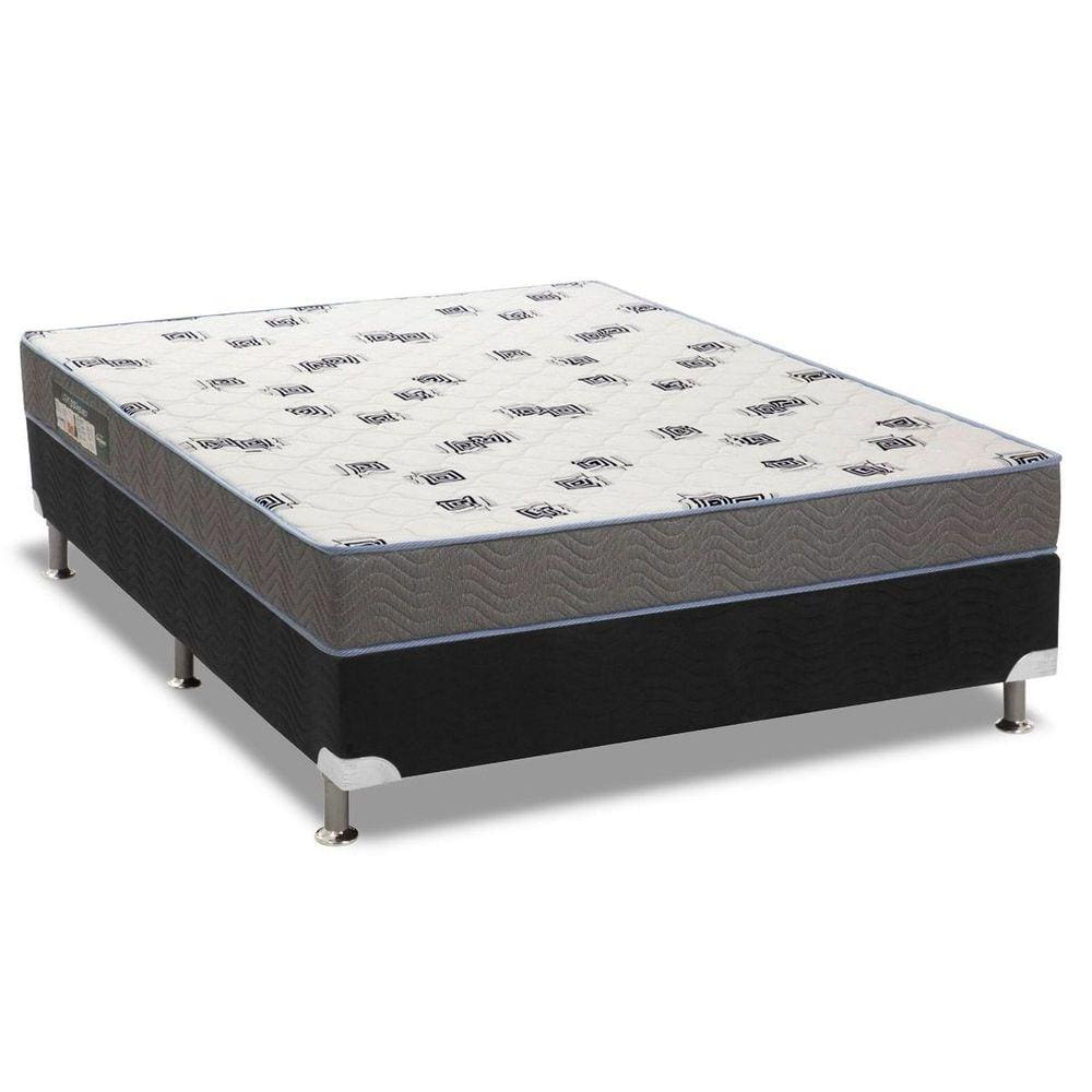 Cama Box Viúva: Colchão Espuma Ortobom D33 Light + Base CRC Courano Black(128x188)