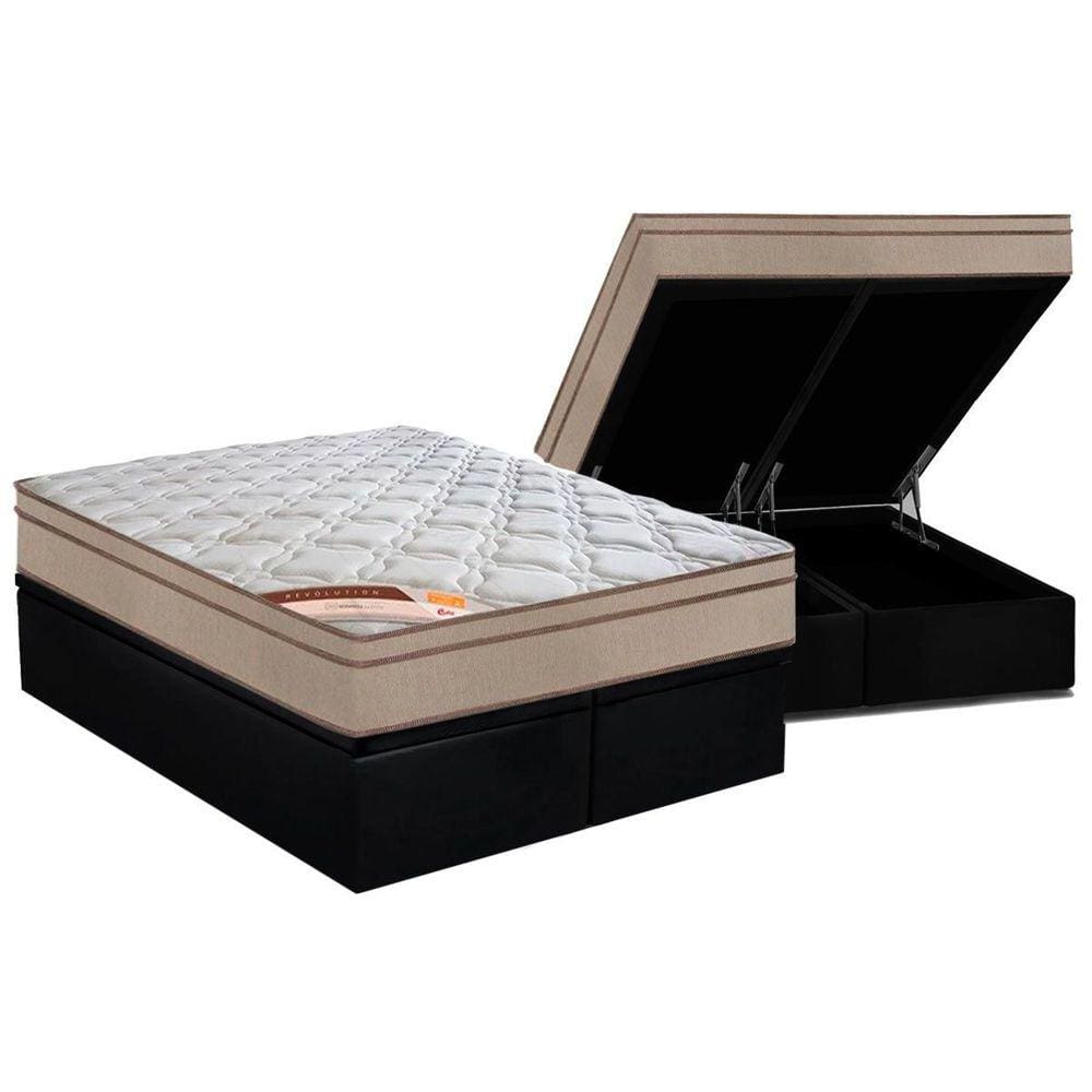 Cama Box Baú Queen: Colchão Molas Castor Bonnel Revolution + Base CRC Suede Black(158x198)