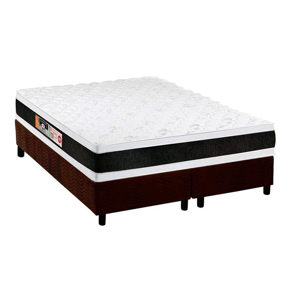 Cama Box Queen: Colchão Espuma Castor D45 Black e White Double Face + Base CRC Suede Brown(158x198)
