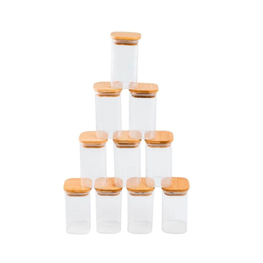 Kit potes herméticos quadrado tampa bambu 10 pçs 250ml Oikos