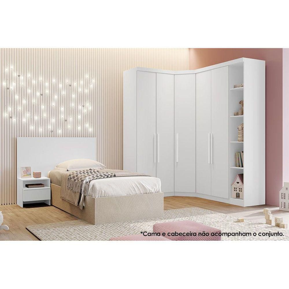 Quarto Modulado Rizon 4 Peças (1 Closet + 2 Guarda Roupas + 1 Complemento) QC209 Branco