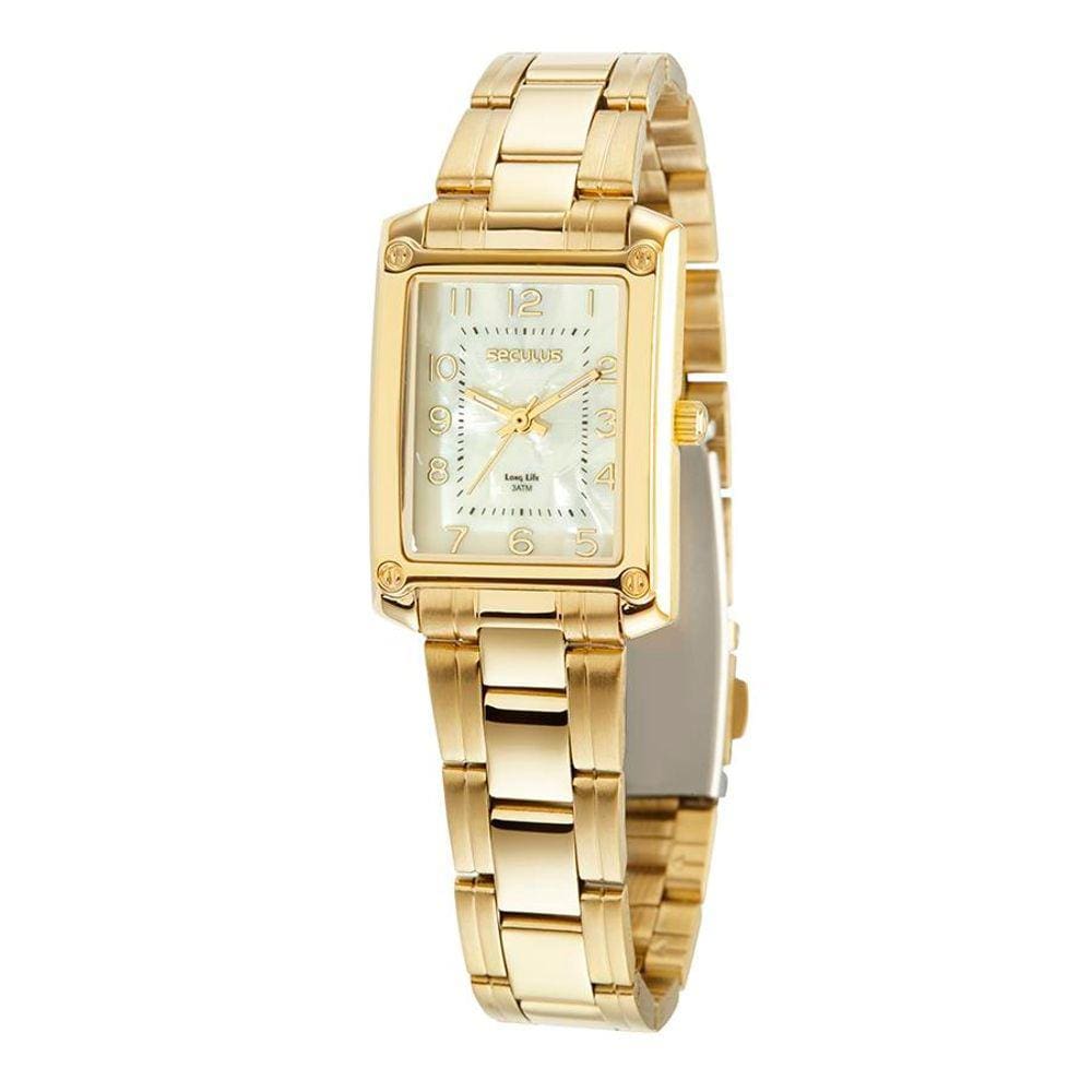 Relógio Seculus Feminino Ref: 44117lpsvda1 Retangular Dourado