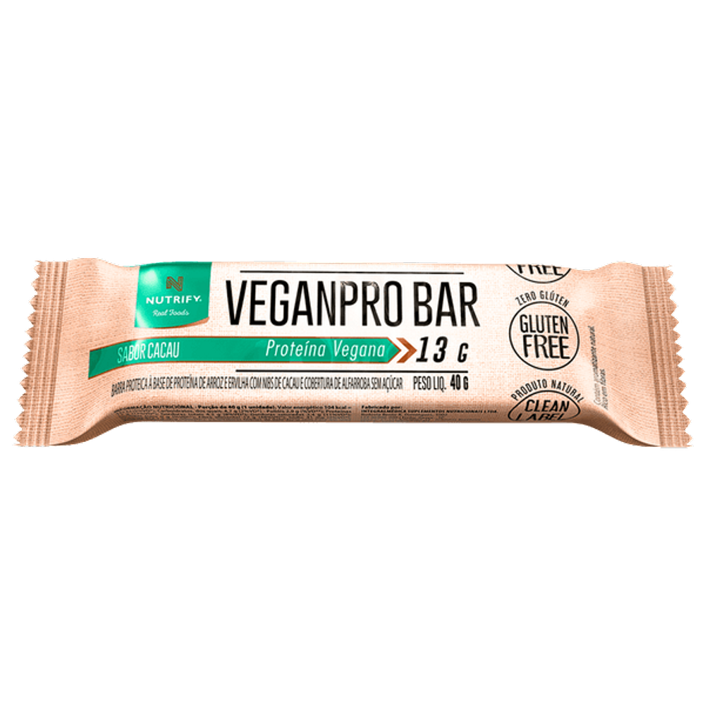 Kit 3X: Barra de Proteína Veganpro Cacau Nutrify 40g