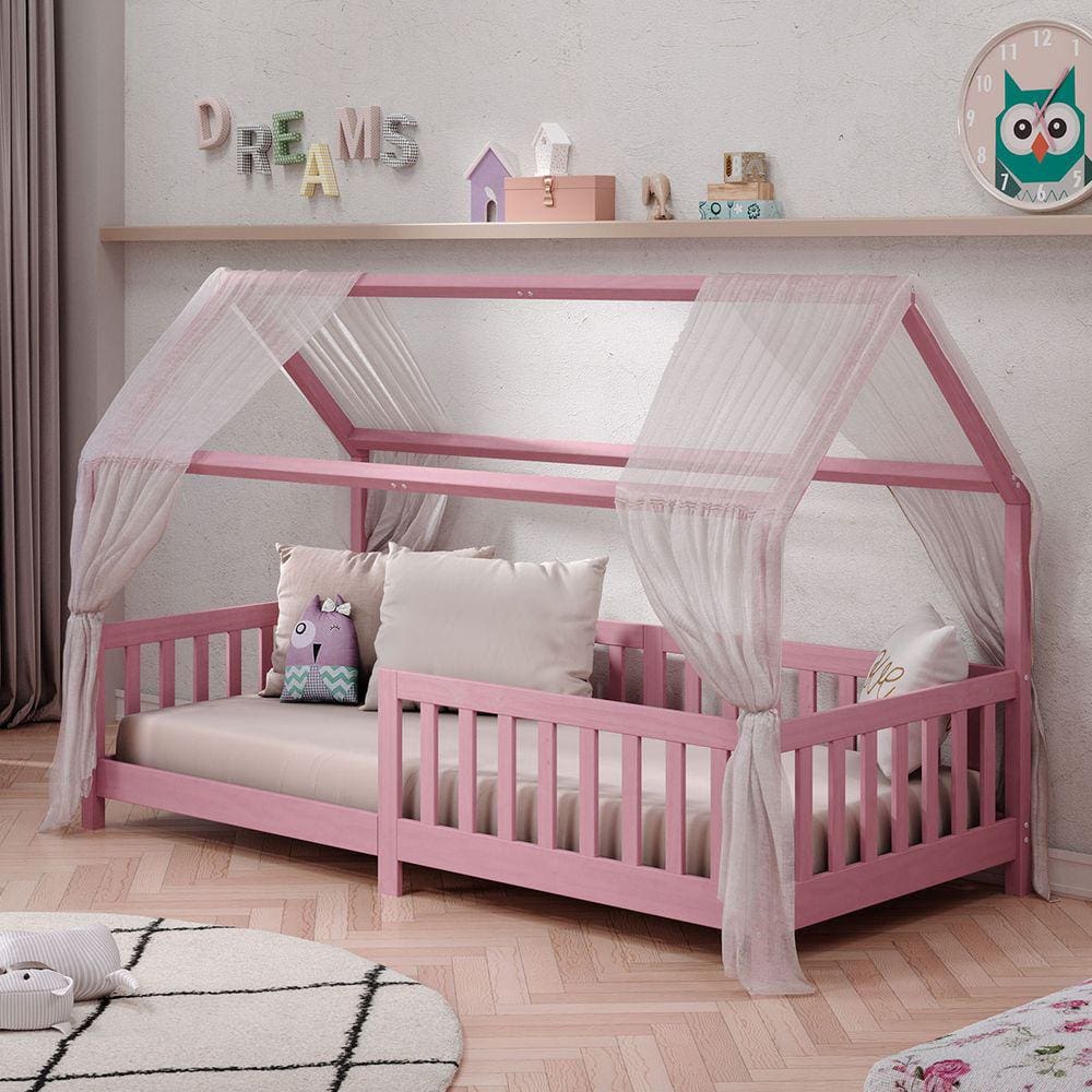 Cama Montessoriana Madeira Maciça Casa com Estrado Nina