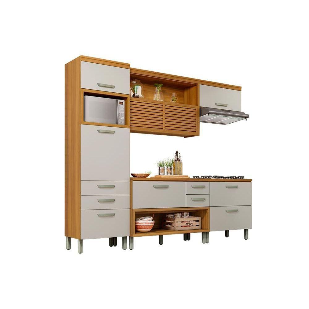 Cozinha Modulada Nesher Princesa 4 Peças (1 Armário + 2 Balcões + 1 Paneleiro) C4P16 Freijo/Off White
