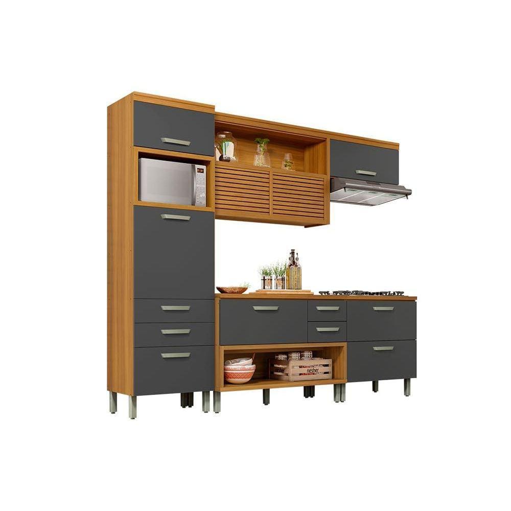 Cozinha Modulada Completa Princesa 4 Peças (1 Armário + 2 Balcões + 1 Paneleiro) C4P16 Freijo/Grafite - Nesher