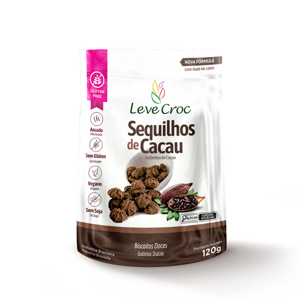 Kit 3X: Biscoito Sequilho Cacau Sem Glúten Leve Crock 120g