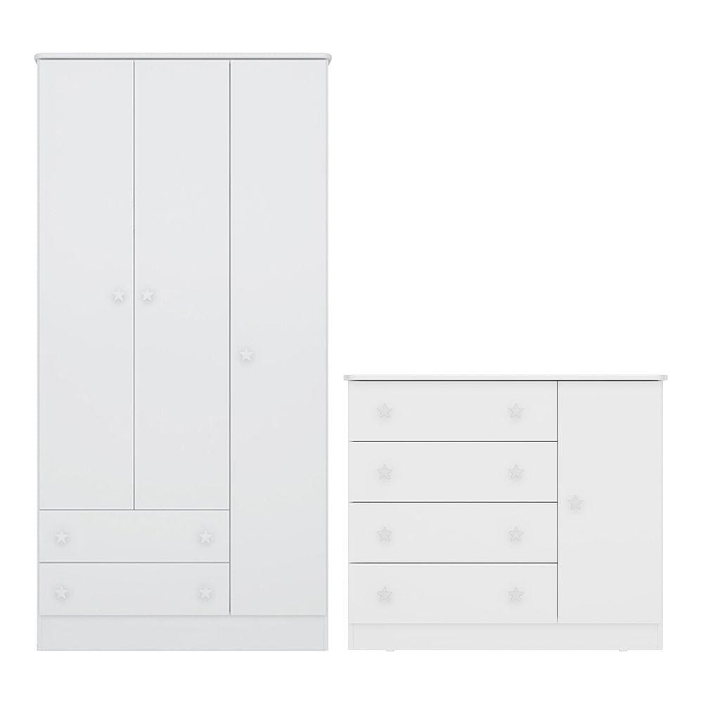 Guarda Roupa Roupeiro Infantil com Cômoda Doce Sonho Qmovi Branco